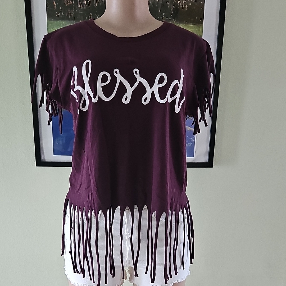 On Fire Women's Blessed Fringe Tee - Purple and White